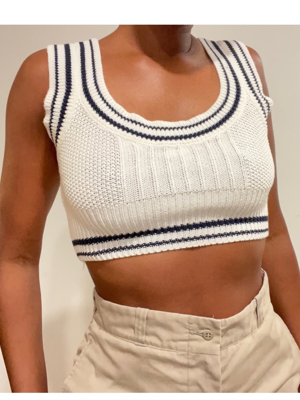 Cider Striped Trim Knitted Crop Tank Top Sweater Vest Size L